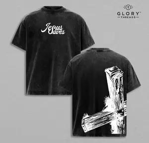 Vintage Jesus Saves T-Shirt – Washed Casual Tee with Bold Faith Graphic. Perfect for Unisex Streetwear and Inspirational Outfits. Jesus Saves Tee