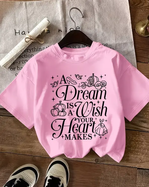 Magical Princess Wish Fairytale Star Line Art Print Women's Pink Casual Short Sleeve Cute Dream Quote Aesthetic Graphic T-Shirt,clothes for back to school,first day of school outfits