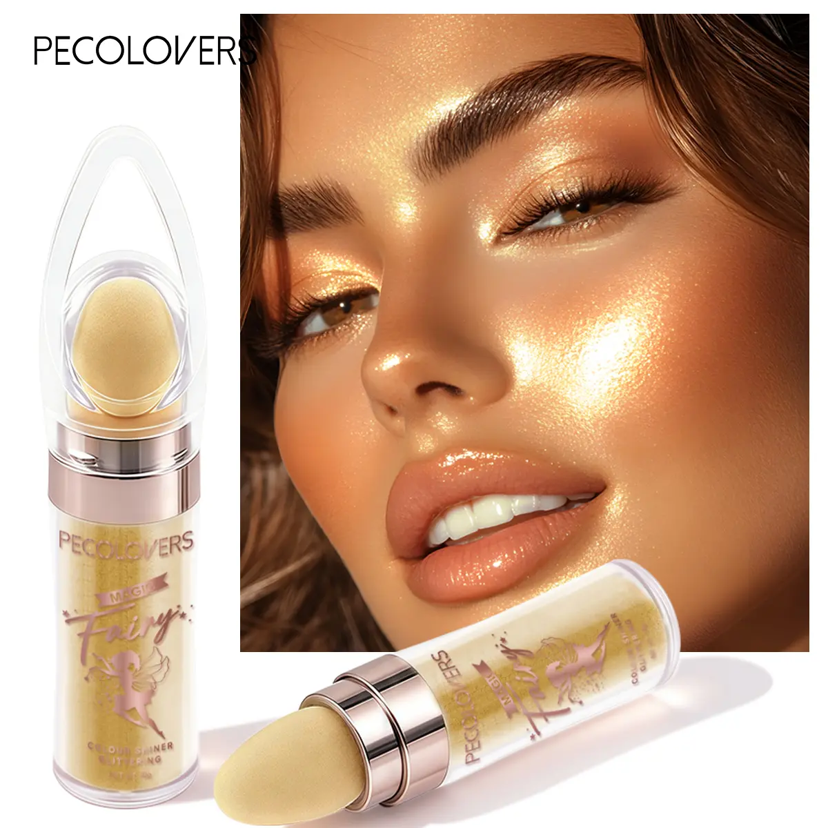 1 Pc Natural Glitter Highlighter Pat Powder, Lightweight Brightening Makeup, Long-Wear Glow For Students And Office Looks, Pearl White And Champagne Gold And Pink Gold, Face Makeup Tool