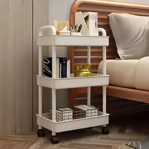 Three-Tier Utility Hand Cart with Wheels, Storage Shelves and Trays, Easy Assembly, Ideal for Bathroom, RV, Office, Workshop