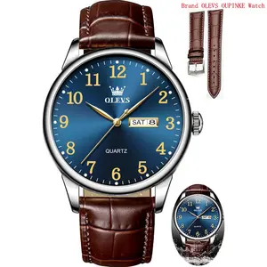 Brand OLEVS Watch Men Mens Watches Watches for Men Leather Band Classic Brown Leather Watch Men, Analog Watch Men, Black Mens Leather Watch, Dress Waterproof Large Face Mens Watch,Relojes para Hombres Watch