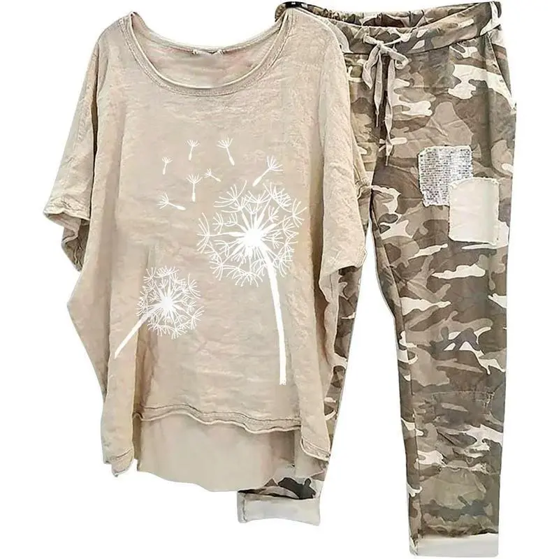 Womens Plus Size 2 Piece Travel Outfits 2026 Loose Cotton Linen Lounge Sets Summer Casual Jogger Sets Pants Suit Crewneck Womenswear Clothes  Shortsleeve