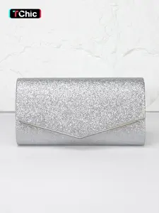 Glitter Silver Ladies Evening Bag Clutch,Glitter Envelope Bag,Wallet,With Shoulder Chain Shoulder Bag,Magnetic Closure,Suitable for Wedding,Party,Prom,Homecoming Gifts,Holiday Gifts,Fashionable Shoulder Clutch