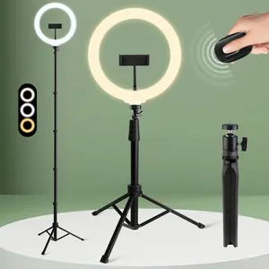 10-Inch Adjustable Selfie Ring Light with LED Tri-Color Lighting & Remote, Video Light with 1.2-1.6m Tripod Stand, Vlogging Kit for Instagram Reels and makeup application#SummerWins#Fathersdaygift