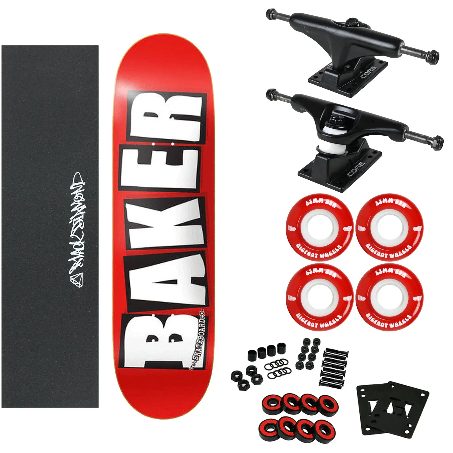 Baker Complete Logo Red/White 8.0" with 83A Soft Wheels