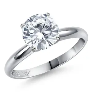 Gem Stone King 900 Platinum Moissanite Engagement Ring For Women | 1.90 Cttw | Round 8MM | Gemstone Birthstone