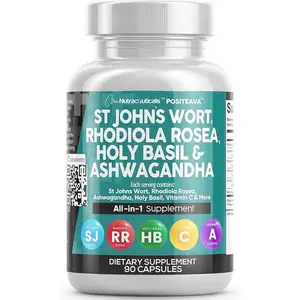 Clean Nutraceuticals St John's Wort, Rhodiola Rosea, Holy Basil, Ashwagandha & Women & Men's More for Mood Support Supplement Capsules – Positeava