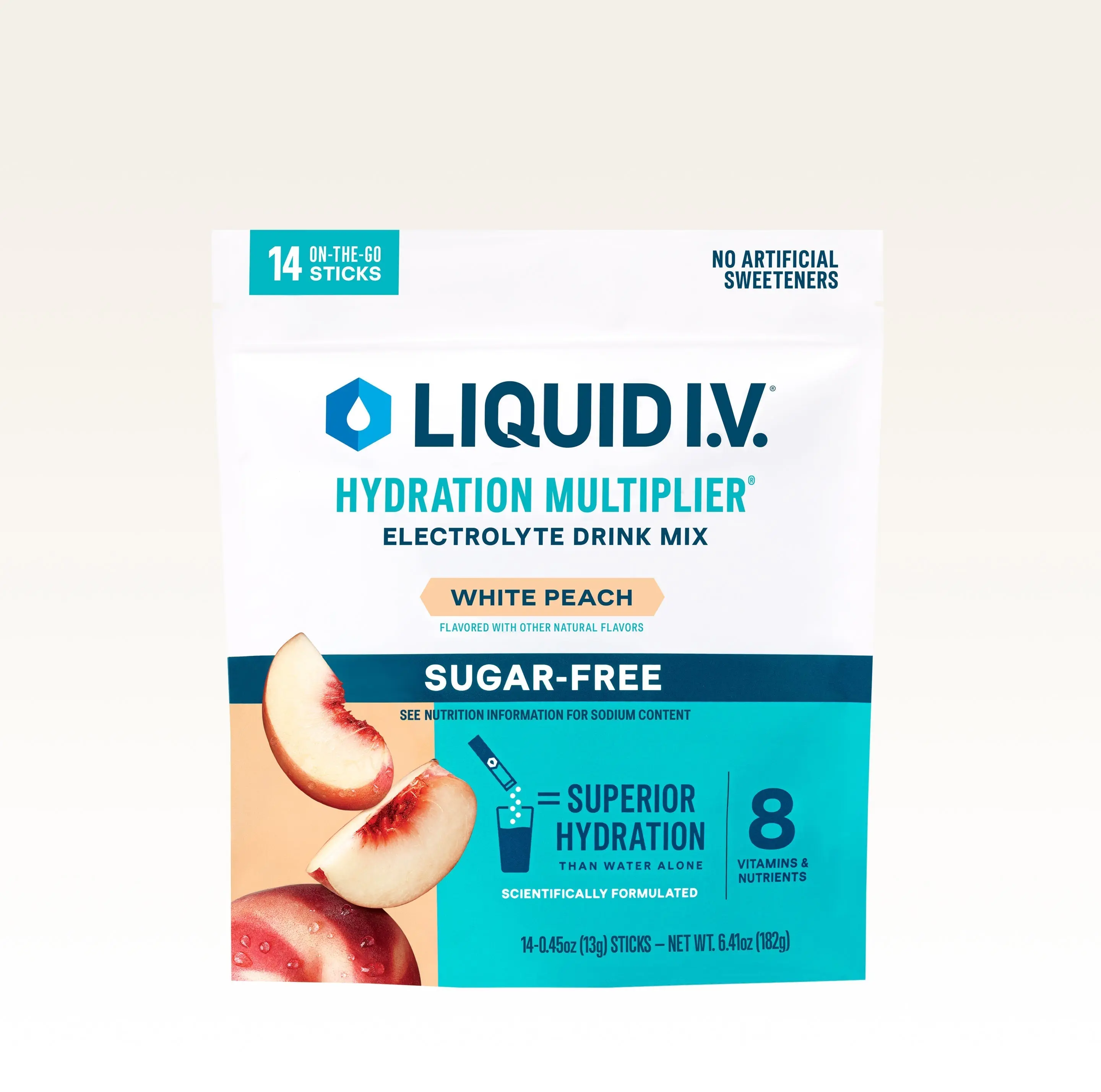 Liquid I.V. Sugar-Free Hydration Multiplier - White Peach - Hydration Powder Packets | Electrolyte Powder Drink Mix | Convenient Single-Serving Sticks | 8 Vitamins & Nutrients | 1 Pack (14 Servings)​