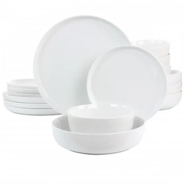 212 MAIN 16-Piece Minimalist Glossy White Fine Ceramic Dinnerware Set, Microwave-Safe Bowl Set for Kitchen Dining Use, Ceramic Dinner Sets