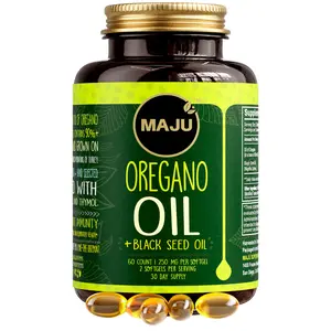 MAJU Oregano Oil Capsules (60ct) - 2-in-1 Blended Softgel, Oil of Oregano with Black Seed Oil, Edible Dietary Supplement for Seasonal Wellness, Immune Support, Minerals, Vitamins, Digestion Healthcare Fitness