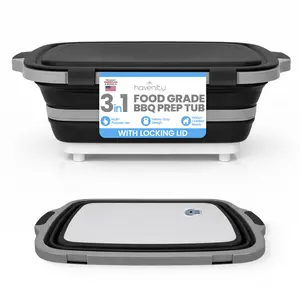 Havenity BBQ Prep Tub, Multifunctional Camping Cutting Board with lid, Meat Prep Tub for Meal Prep Marinating Food, Tailgate Container with Lid, Collapsible Food Storage Containers Gifts Boyfriend,Husband and Father BBQ Brisket Starter Kit (Black))