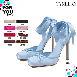 CYNLLIO High Heels for Women Closed Square Toe Stiletto Satin Ballet Heel Bow Design Lace Up Ballerina Dress Heeled Sandals for Party Date Outdoor Events Cosplay Ankle Starp Slingback Pumps Spring Mary Janes Graduation Heels Shoe Deals For You Days