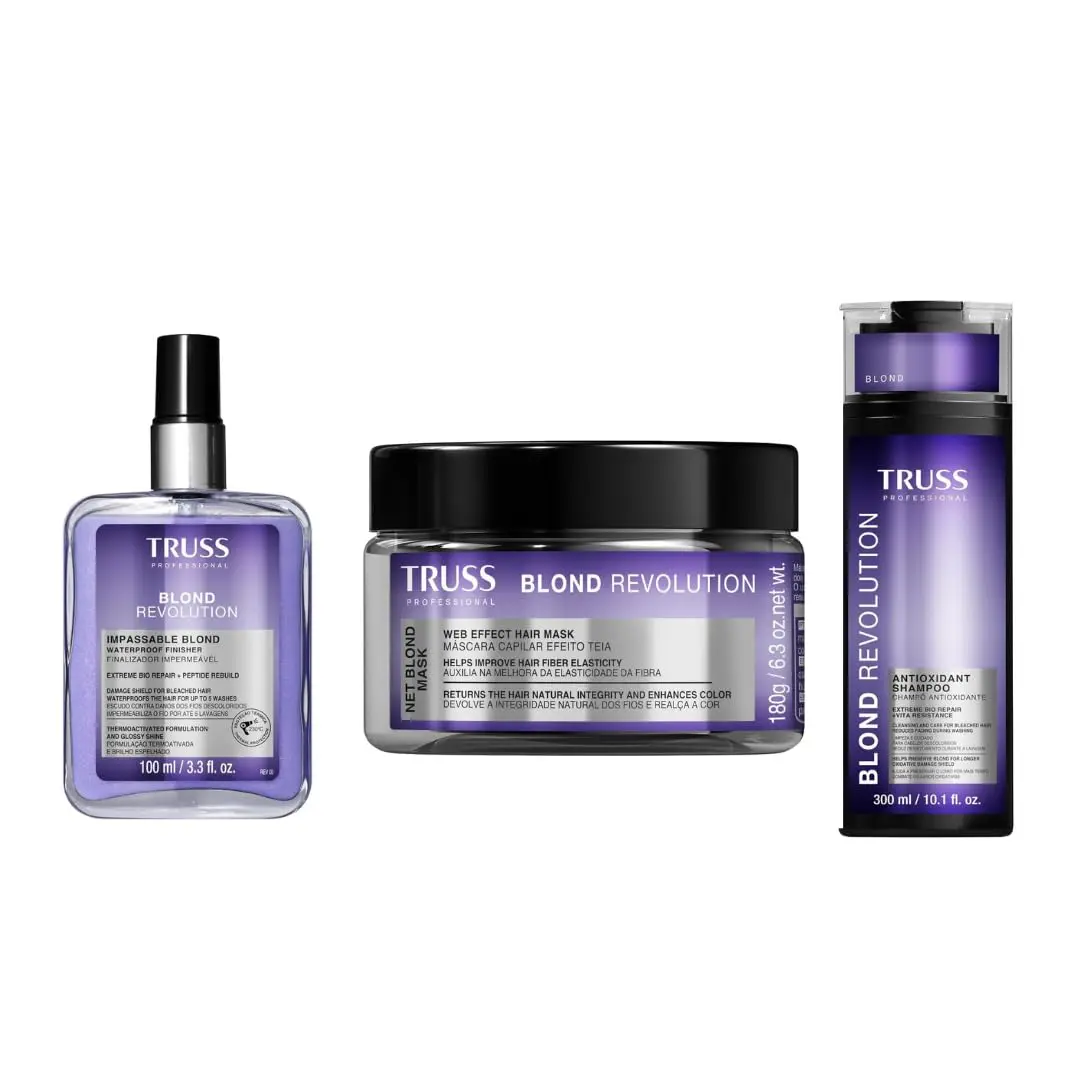 TRUSS Blond Revolution Shampoo, Net Mask & Impassable Heat Protectant Spray - Gentle Cleansing Shampoo, Repairing Hair Mask and Frizz Control Waterproof Spray for Color Treated Hai