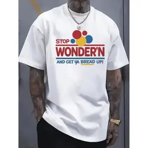 Humorous Mens Graphic Tee Featuring Bread Slice with Smiling Faces and the Phrase Stop Wondering and Get Your Bread Up
