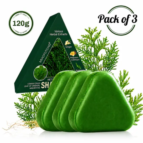 Miaofutong 3-Pack Solid Natural Hair Care Shampoo Bar (120g Each) - Usman Grass Plant-Based Cleanser, Strengthens Normal Hair, Boosts Smoothness
