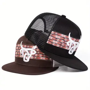 Unisex Bull Head Embroidered Hip Hop Hat Mesh Hat Outdoor Adjustable Sunscreen Leisure Hat Spring Autumn Travel Tourism Beach Vacation