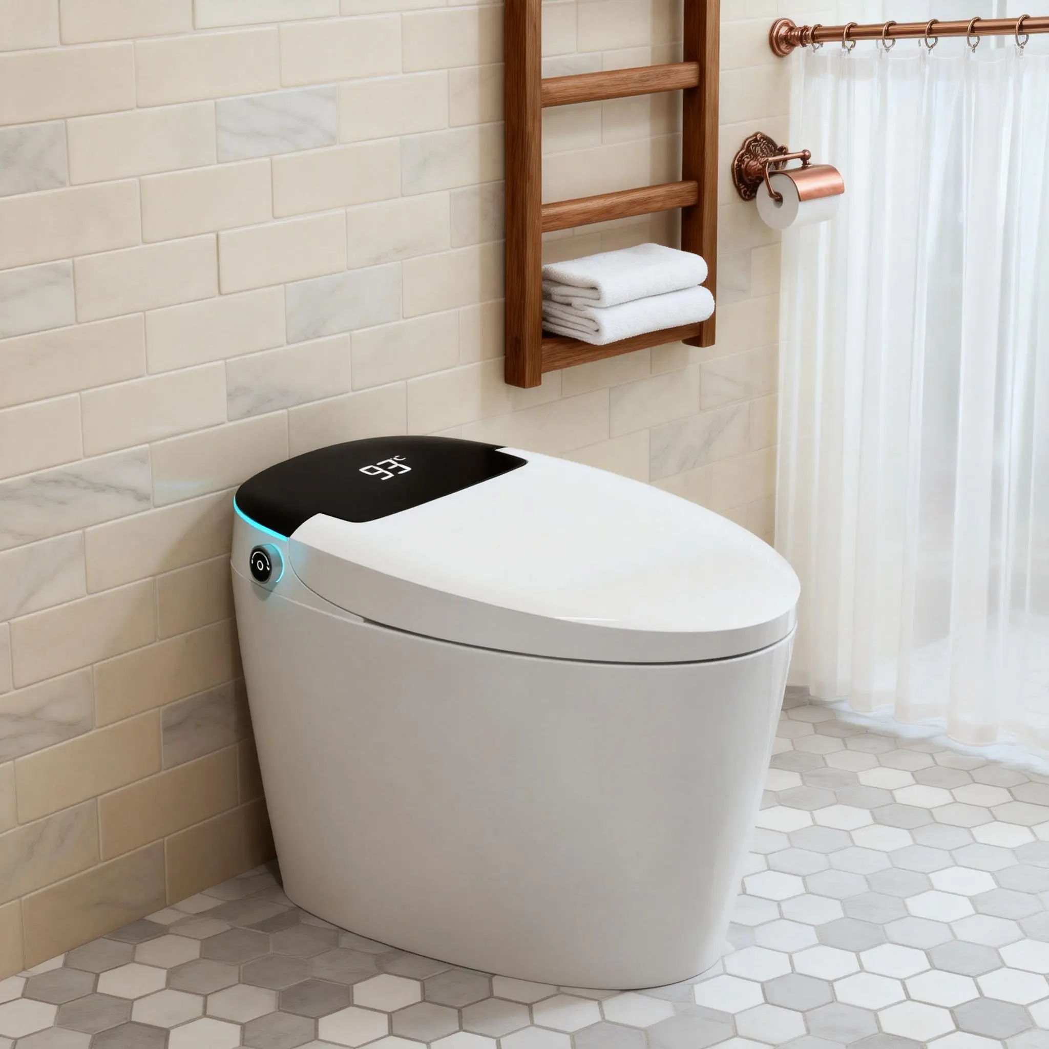 Smart Bidet Toilet with Built-In Water Tank, One-Piece Intelligent Toilet with Heated Seat, Warm Air Dryer and Remote Control
