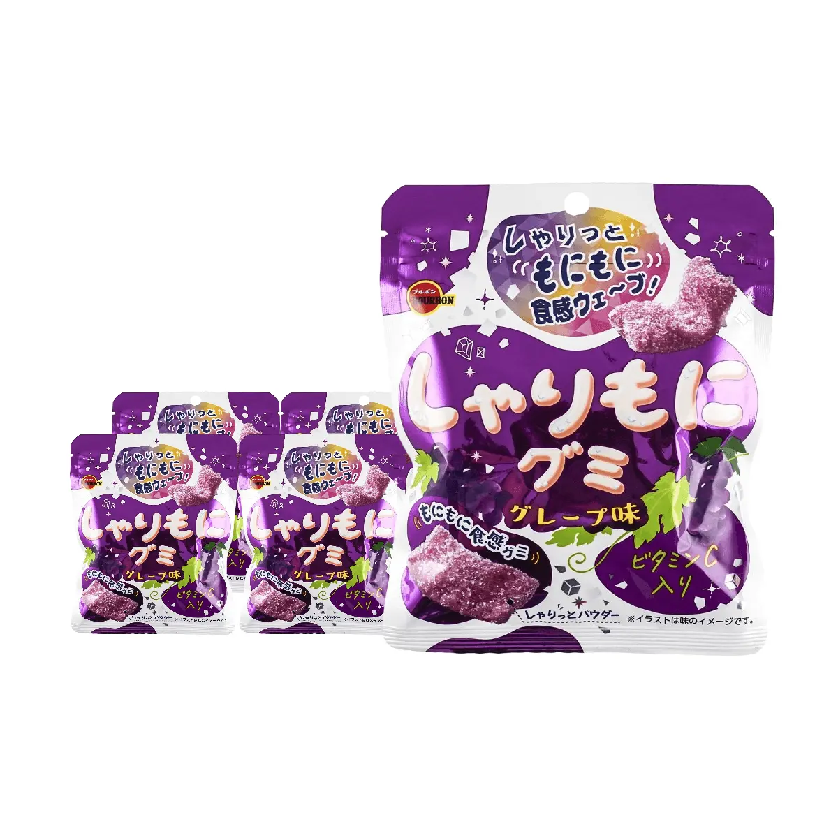 5 Pack BOURBON Sharimoni Gummy Candy Grape 2 oz - Japanese Candy Jelly Gummy