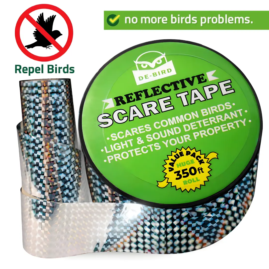 Dual-Sided Reflective Scare Tape Roll – Holographic High-Visibility Bird & Goose Repellent – No Adhesive, Easy Custom Cut & Tie Installation – Weather-Resistant Garden, Yard, Farm Protection – Multicolor Flashing Deterrent