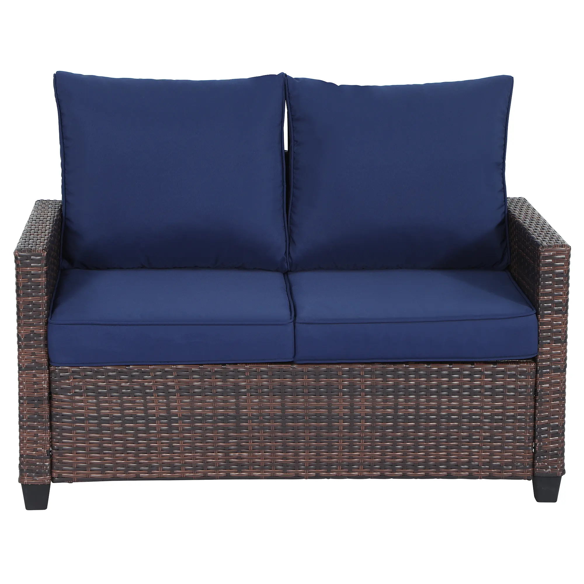 EortheX 2-Person Compact Loveseat Patio Couch - Sturdy All-Weather PE Wicker Outdoor Furniture, Waterproof Cotton Outdoor Cushions, Rust-Proof Frame, Clean Design for Garden, Front Porch (Saves Patio Space), Patio Furniture Sets