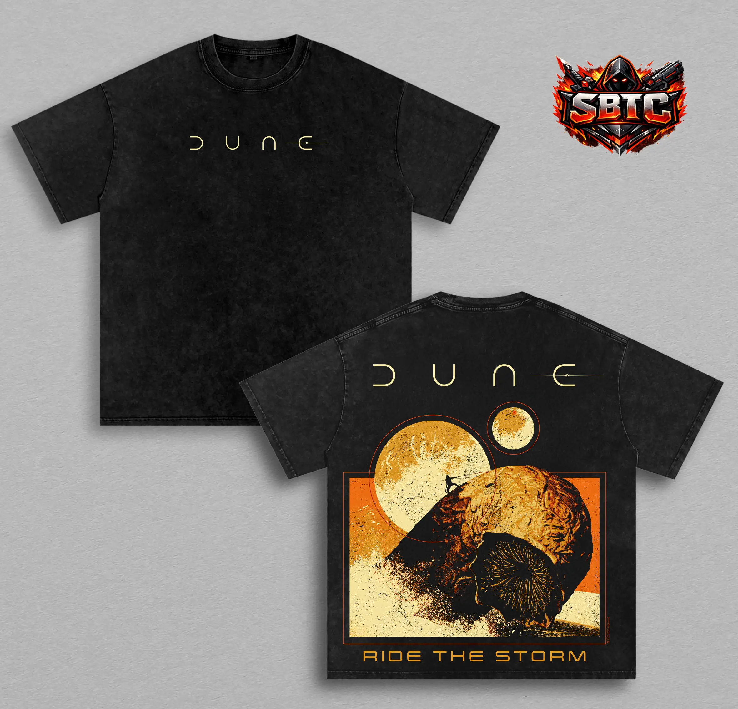 Dune Ride the Storm Vintage Washed T-Shirt, Dune Sandworm Double-Sided Graphic Tee, Sci-Fi Desert Adventure Heavy Cotton Oversized Movie Inspired Streetwear Gift
