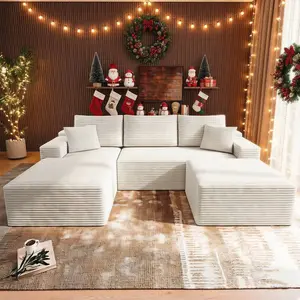 【Memorial Day Gift】NMXVXMN 104.3" Oversized Modular Sofa Set with Ottoman, L/U Shaped Boneless Cloud Couch with High-Density Foam, Upholstered Soft Couch, Plush Corduroy Deep Seat Sofa Bed for Living Room No Assembly Required outdoorfun