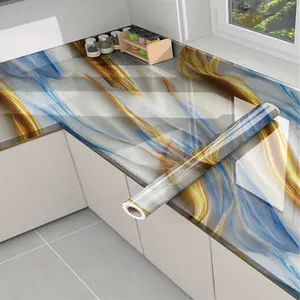 Pet Gold Marble Pattern Waterproof Kitchen Wall Sticker, peel and stick wallpaper designs, Thick Oil-Proof Vinyl Wallpaper, 40cm X 300cm, Durable Home Decor