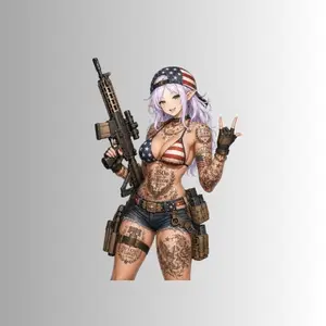 Frieren Tactical Waifu Sticker, American Flag Anime Elf Girl, 250th Year of Freedom Deca