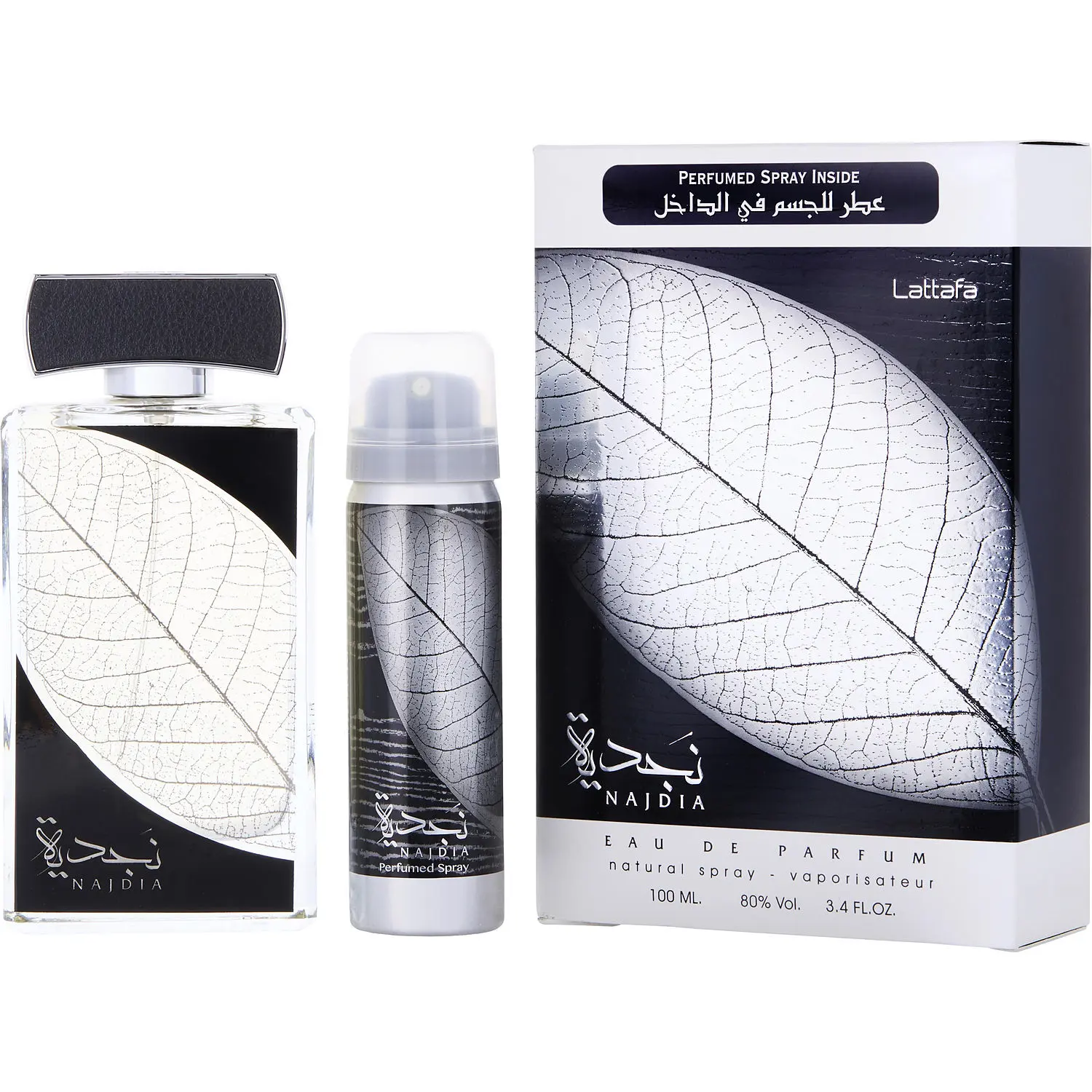 Lattafa Najdia Set-Eau De Parfum Spray 3.4 Oz & Deodorant Spray 1.6 Oz For Unisex