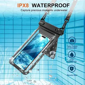 Waterproof Phone Pouch 1 Set Clear Case with Lanyard, IPX8 Floating Dry Bag with 2 Pockets for iPhone 16 Pro Max/Plus Galaxy S22 S23 Up to 7.5", Universal for Beach Swimming Diving Cruise Outdoor