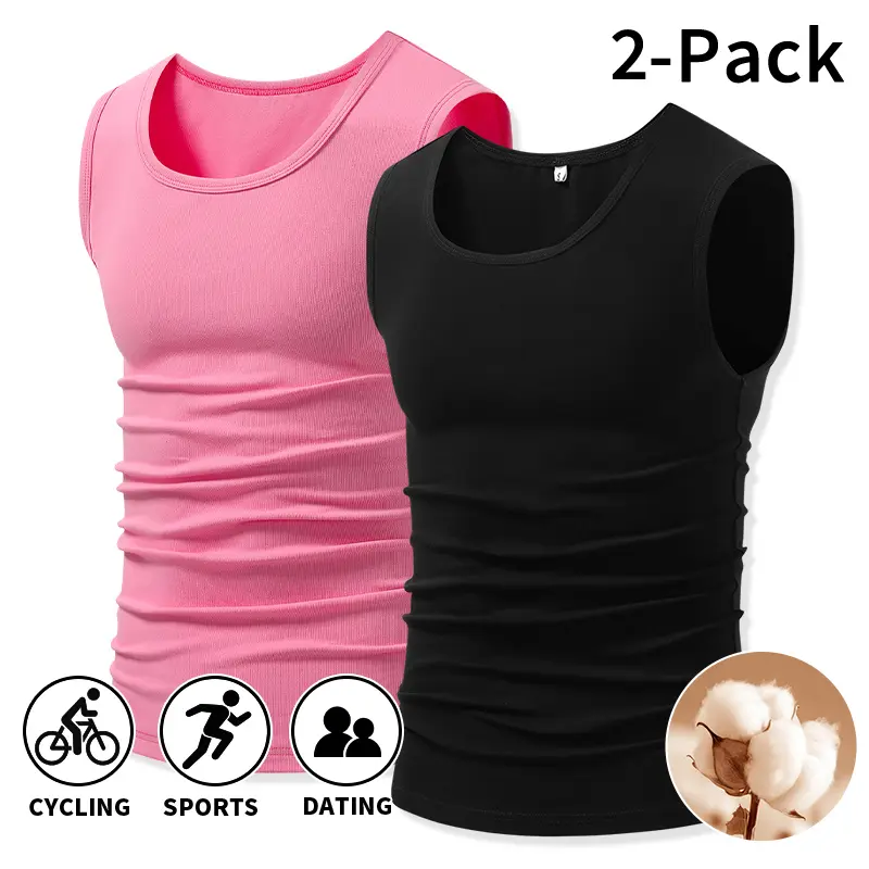 Men's soft cotton tank tops available in single-pack and two-pack options. These solid-color U-neck sleeveless moisture-wicking tank tops are breathable and lightweight, suitable for all kinds of everyday activities. (Choose a larger size for a looser fit