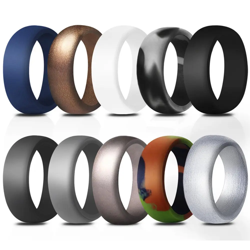 OIDEA Men's 8.7mm Wide Liquid Silicone Ring - Classic Band Ring, Soft Silicone-Based Domed Flexible Comfort Fit Rubber Band for Workout, Outdoor Activities, Liquid Silicone Rings, Soft Silicone Rings