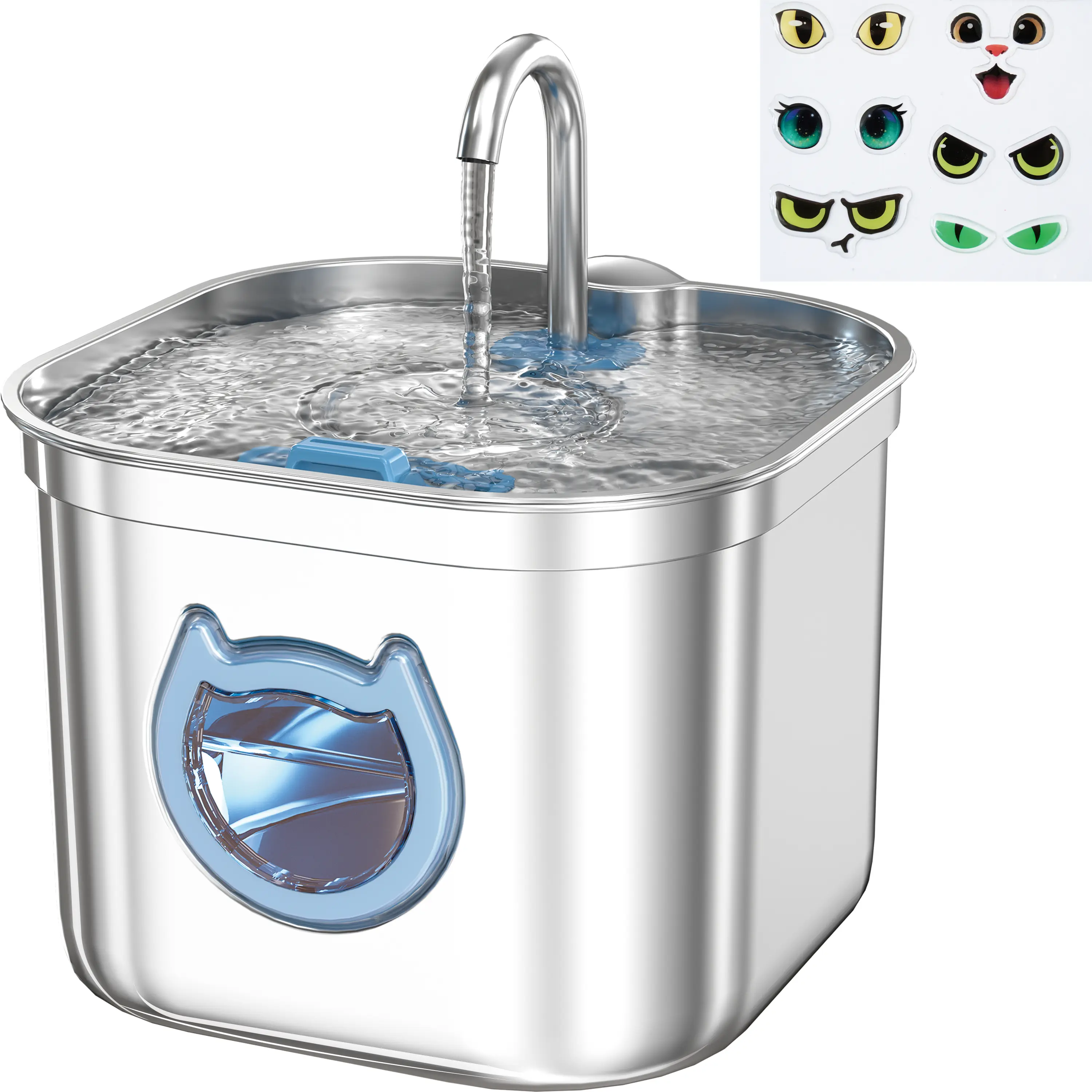 Stainless Steel Cat Water Fountain, 2.2L/73oz Pet Water Fountain with 3 Layer Filters Always Fresh Water | Ultra-Quiet Pump, Automatic Water Dispenser for Small Dog, Multiple Pets Water Feeder