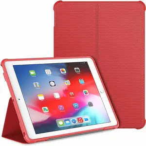 Case for iPad 9.7-inch (2018/2017 Model, 6th/5th Generation), Double-fold Stand with Shockproof TPU Back Cover, Auto Wake/Sleep (Red）