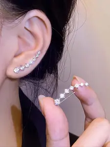 Rhinestones Embellished Ear Climber Earrings, Unique Elegant Jewelry Design, Stylish Accessory for Women, Perfect for Any Occasion, Fashion Jewelry Party, Trendy Jewelry