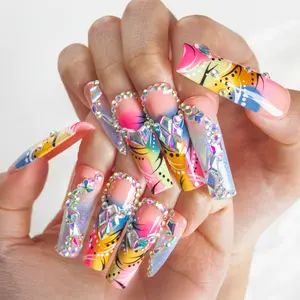 Lovful | NEW DROP Collection Handmade Acrylic Press On Nails | 10PCS Reusable | Salon Quality 3D Flower Rhinestones