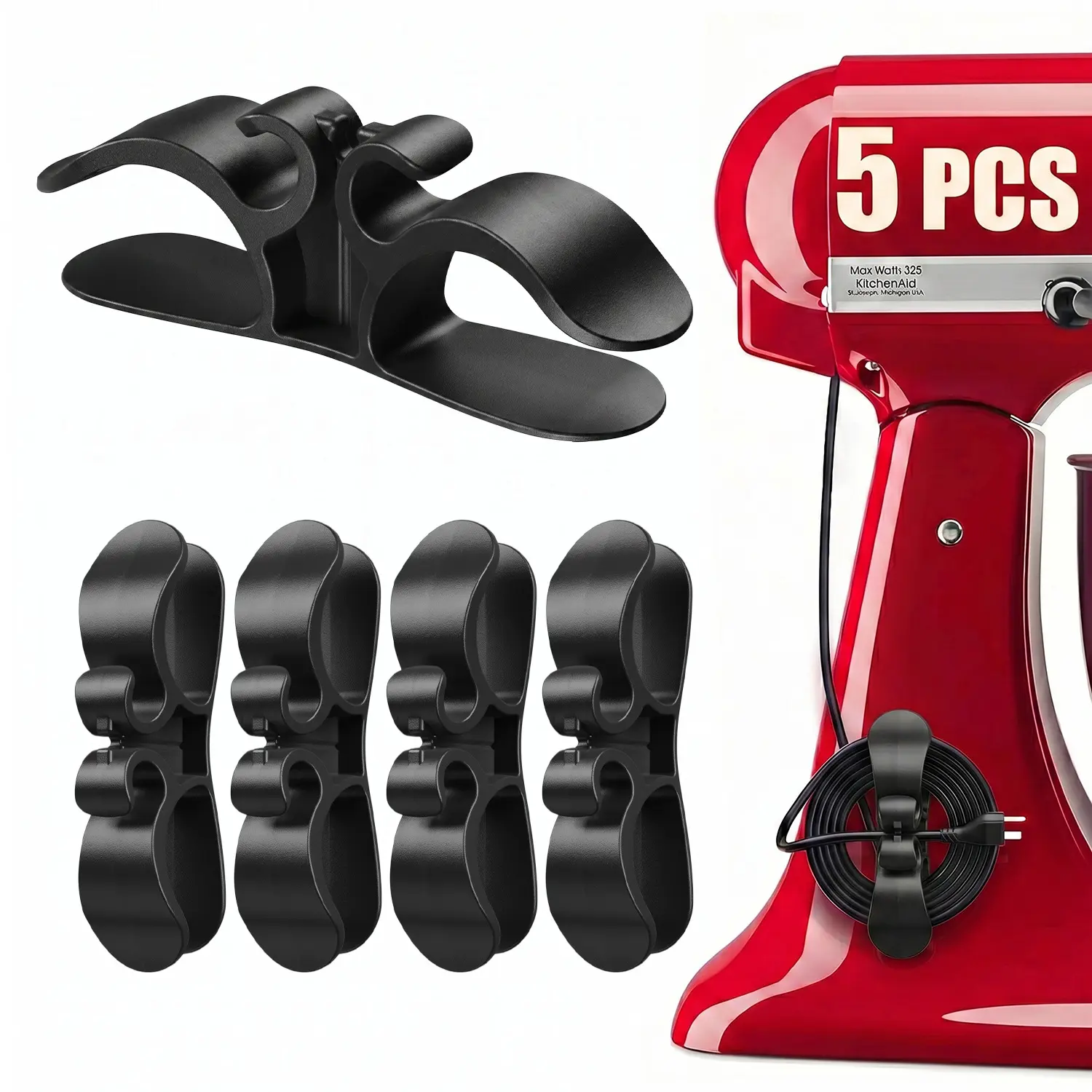 5PCS Appliance Cord Organizer, Silicone Cord Holder with Upgraded 3M Adhesive, Cable Management for Air Fryer, Coffee Maker, Mixer & Kitchen Appliances, Home Organization Accessories