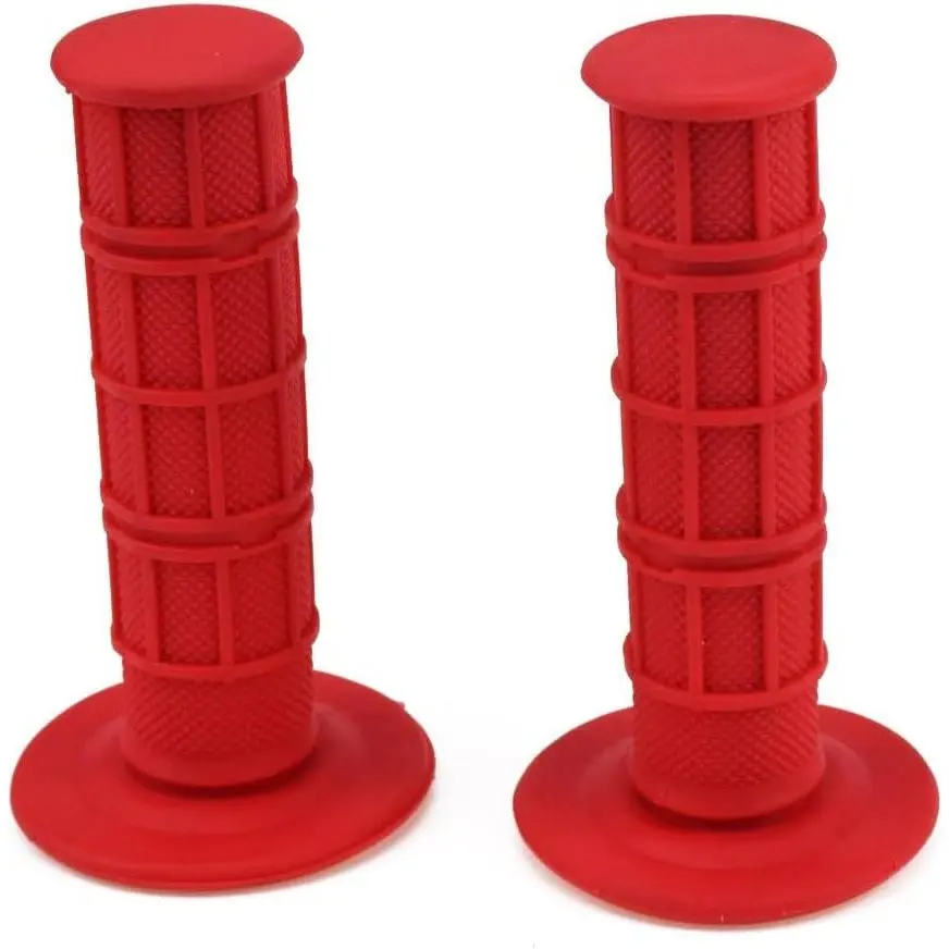 Red Handlebar Grips, Soft Anti-Vibration Rubber Handlebar Components for Off-Road Motocross, Fits 7/8" (22mm) Bar & 24mm Throttle Tube, Motorcycle Accessories, Handlebar Components & Parts