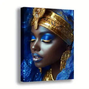 1 Piece Blue and Gold Crown Women's Canvas Wall Art - Modern Retro Wooden Frame, High-Quality Printed Poster, Elegant Home Office Decoration, Suitable for Living Room, Bedroom, Kitchen, Dormitory, Dining Room Decoration