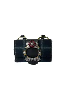 Pre-owned miu miu Vintage Jeweled Plaid Woolen Bag