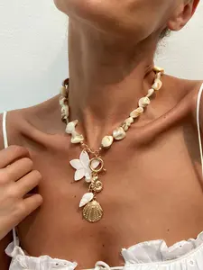 Vacation Conch Starfish Alloy Material Pendant Necklace, Casual Beach Nautical Charm Sea Charm Shell Clavicle Chain, Fashion Jewelry for Women & Girls Accessory
