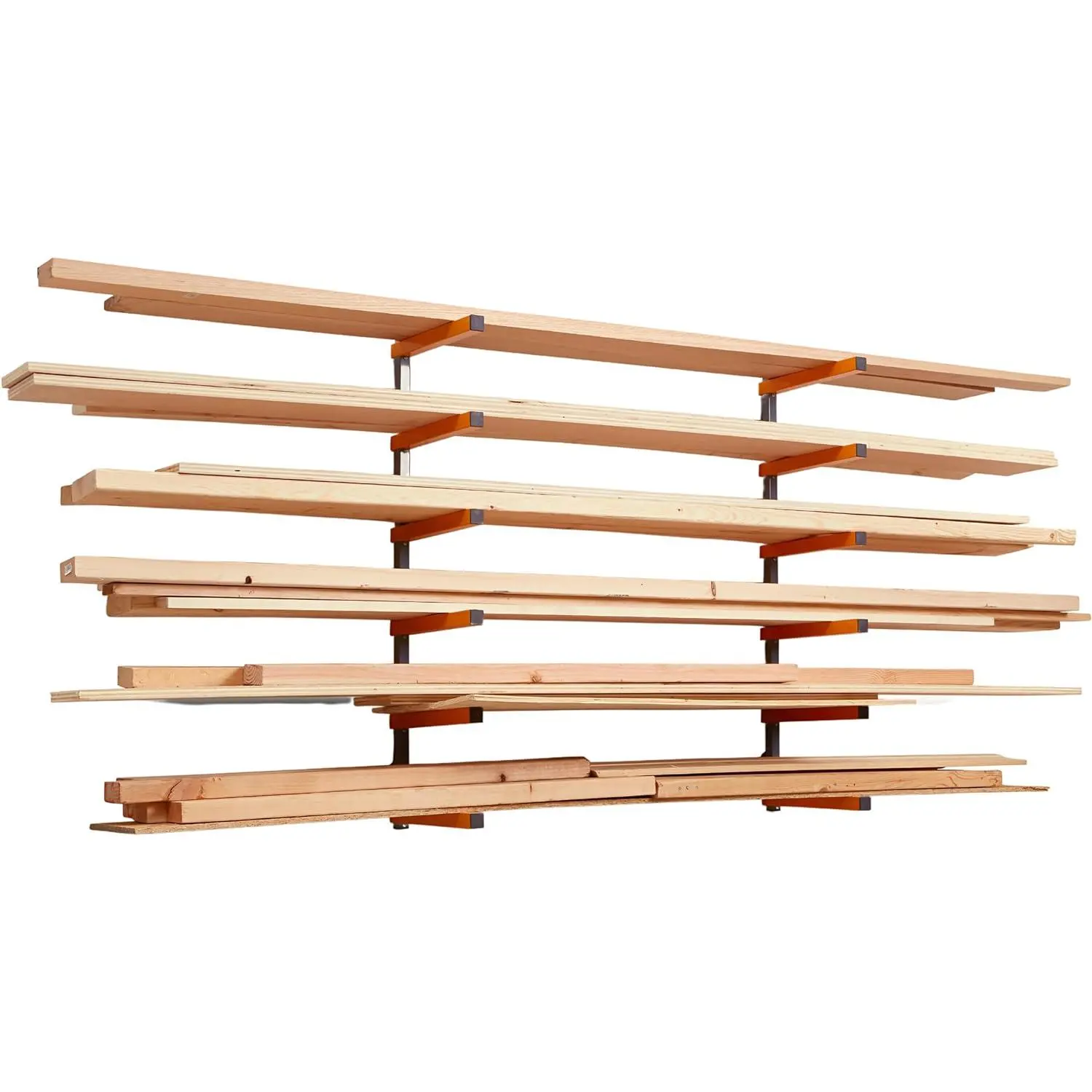 6-Level Wooden Lumber Storage Rack - Wall-Mounted Shelves Organizer for Indoor, Outdoor Use & Room Decor, Model PBR-001