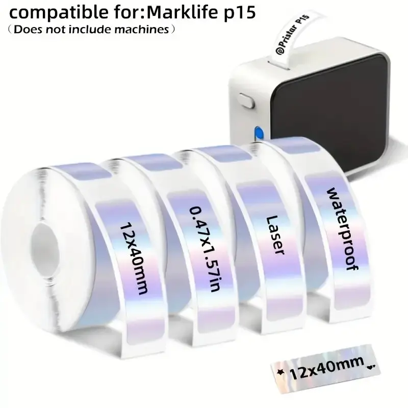 Laser Label Thermal Paper, 12x40mm, 4 Rolls Set, Compatible with D30/d35/p12/p15 Printers, Waterproof Oil-Resistant, School Home Store Labels, Labels for Printers
