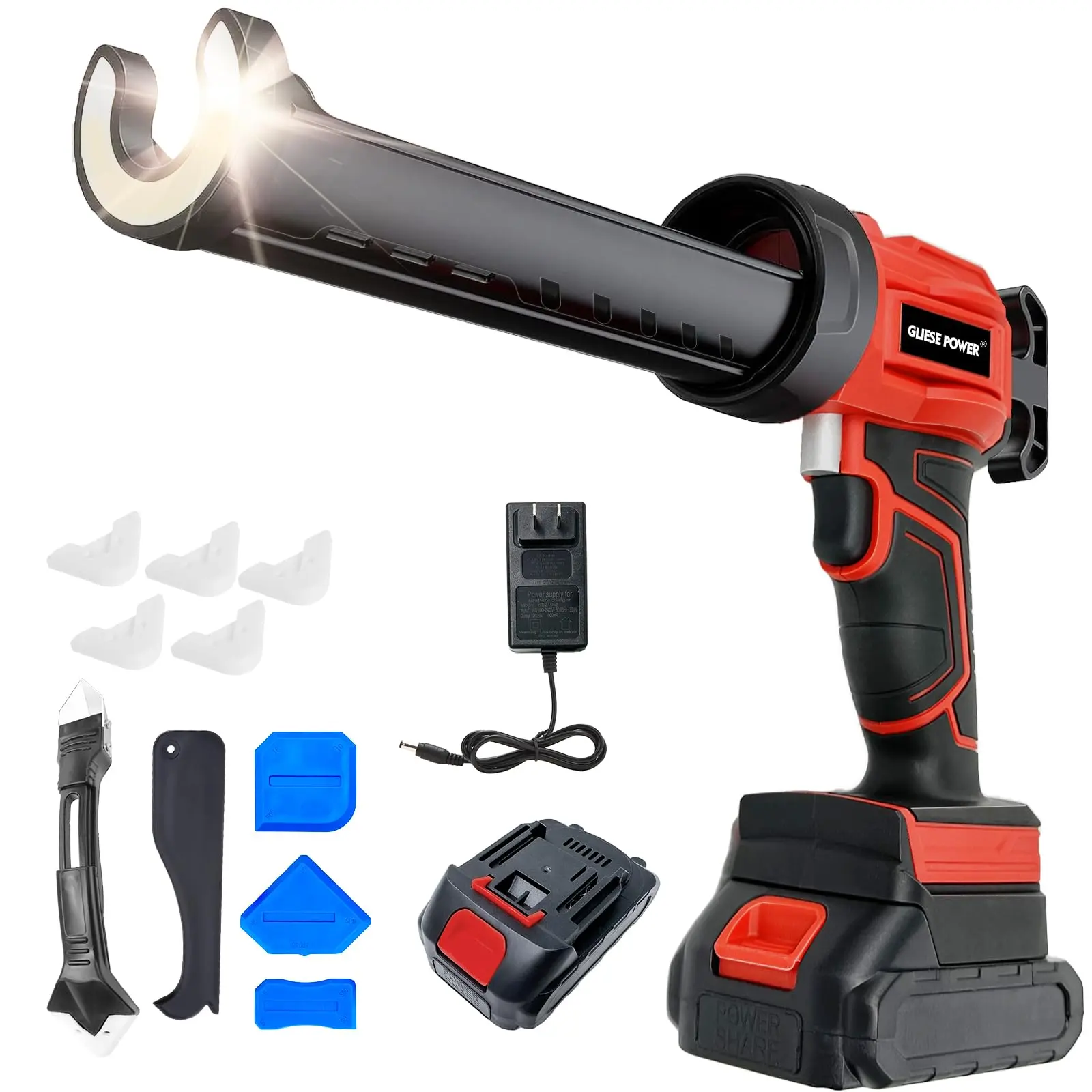 Crdless Caulking Gun, 21V Electric Caulking Gun Battery, 4 Adjustable Speed Drip-Free Adhesive Caulking Gun Kits, 10oz/300mlCaulking Tools High Torque