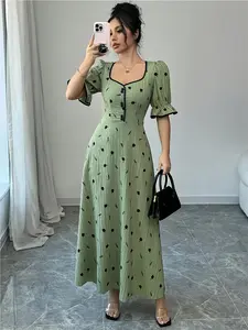 Women's All Over Print Button Decor Dress, Elegant Fashion Casual Short Sleeve Dress for Daily Outdoor Wear, Women's Dress for Summer, Casual Dresses