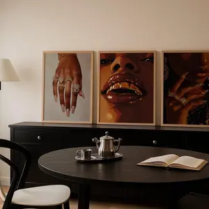 Melanin Print, Black Girl Wall, Set of 3 Black Woman Art, Woman Grill, Melanin Female Art, Fashion Minimalist, Feminine Black Girl Art, Room Decor, Unframed