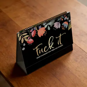 2026 Black Floral Sweary Attitude Desk Calendar Watercolor Flower Design,Emotion Release Spiral Bound Planner for Attitude Enthusiasts(Desktop Schedule Book, Home &Office Use)