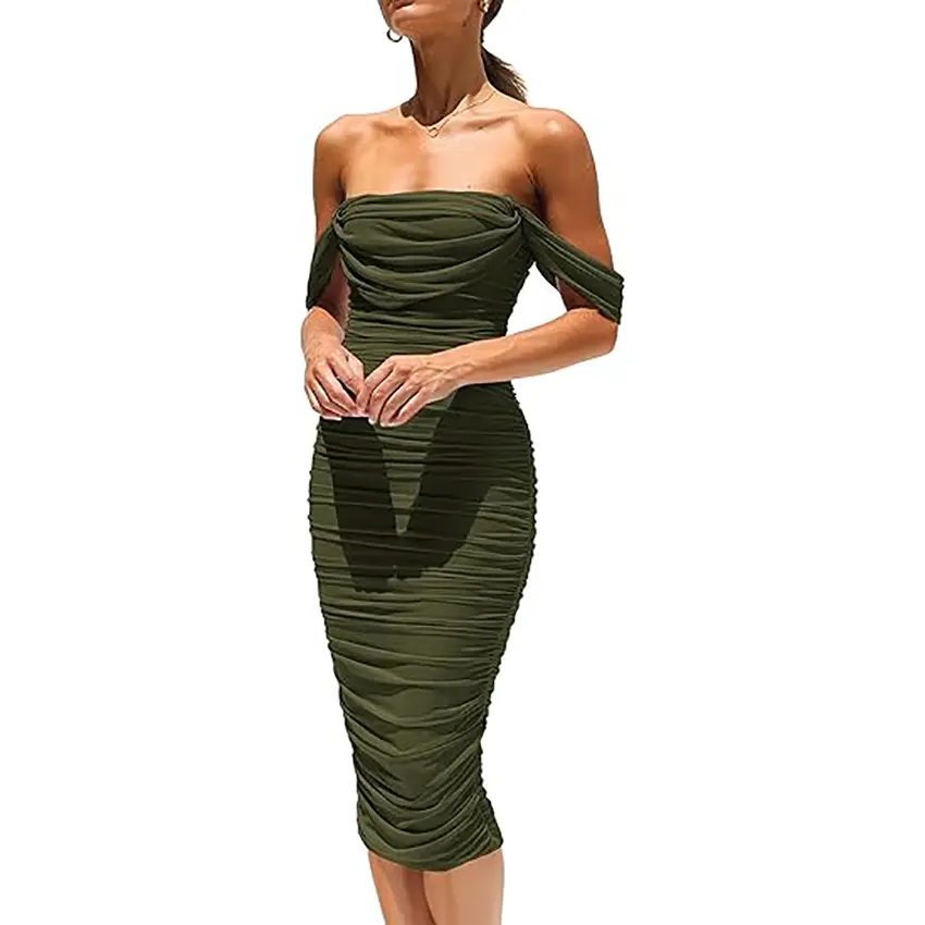 PrettyGarden Women's Summer Midi Dress Off Shoulder Ruched Bodycon Dresses Sleeveless Fitted Party Club Cocktail Womenswear PrettyGarden Women's Summer Midi Dress Off Shoulder Ruched Bodycon Dresses Sleeveless Fitted Party Club Cocktail Womenswear