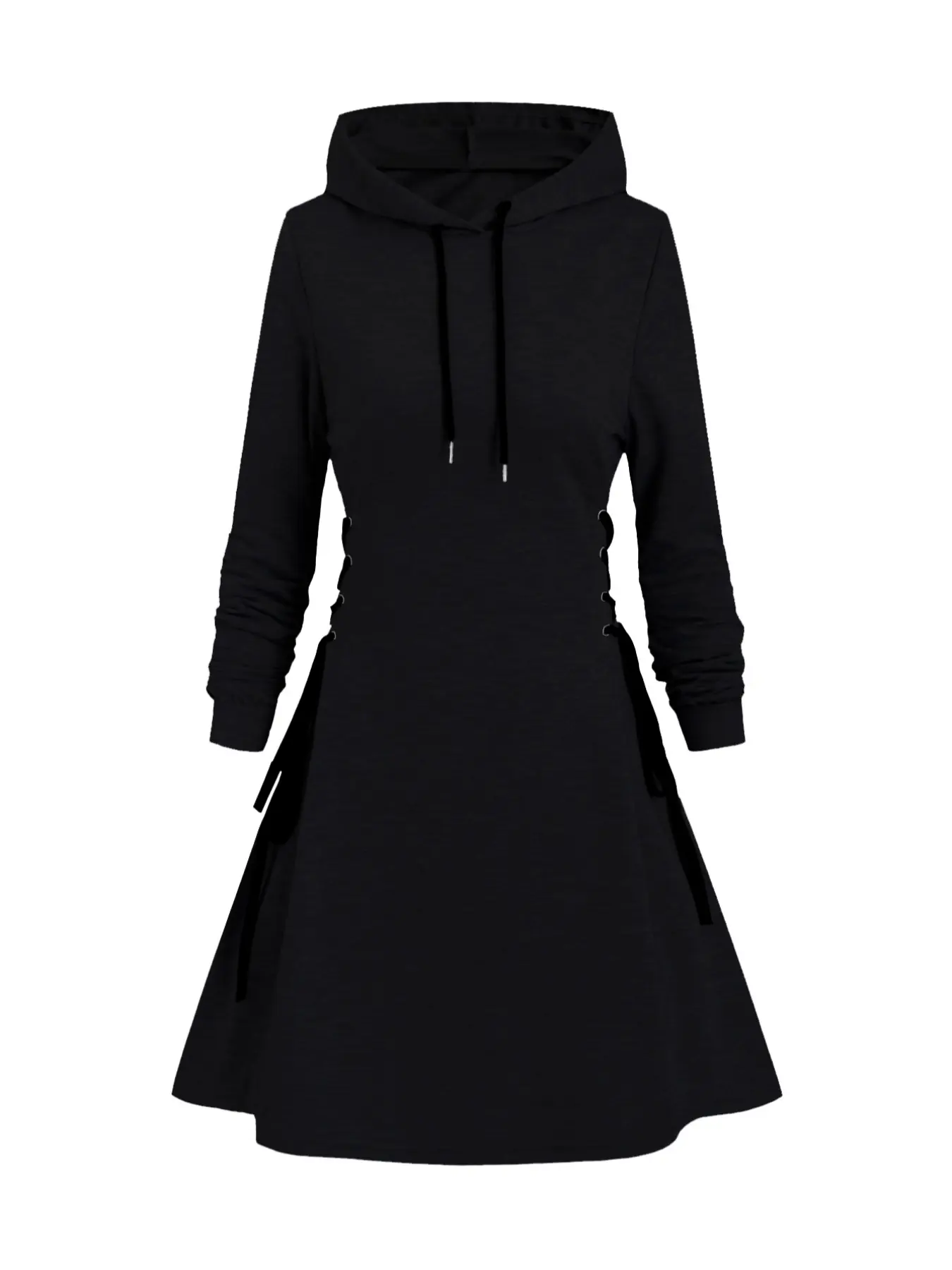 Women's Cartoon Pumpkin Print Lace Up Side Drawstring Hooded Dress, Fashion  Casual Halloween Themed Ruched Long Sleeve Sweatshirt Hooded Dress for  Daily Holiday Outdoor Wear, Women Dress for Fall & Winter -