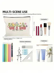 1 Inspirational Christian Makeup Bag | “God is Good” Religious Makeup Pouch with Floral Bible Verse Print | Zipper Portable Multi-Functional Travel Storage Bag | Multiple Colors | Suitable for Daily/Travel/Campus Use